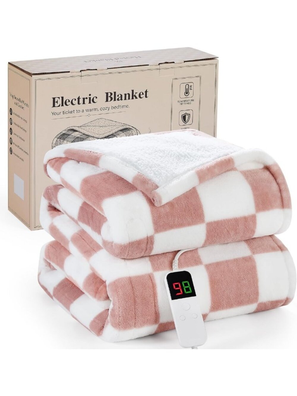 Pink Heated Blanket Electric Throw 50"X60", Heating Blanket Throw